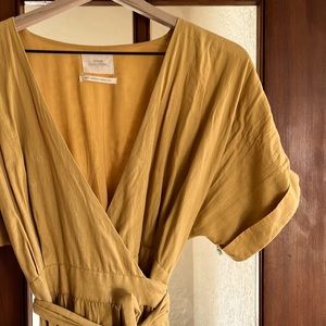 Urban Outfitters linen yellow/ gold wrap dress